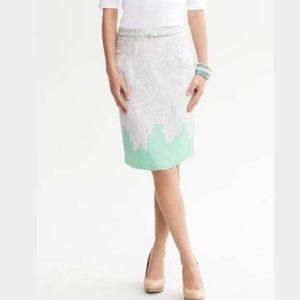 Banana Republic Paisley Pencil Skirt Petite Green Gray